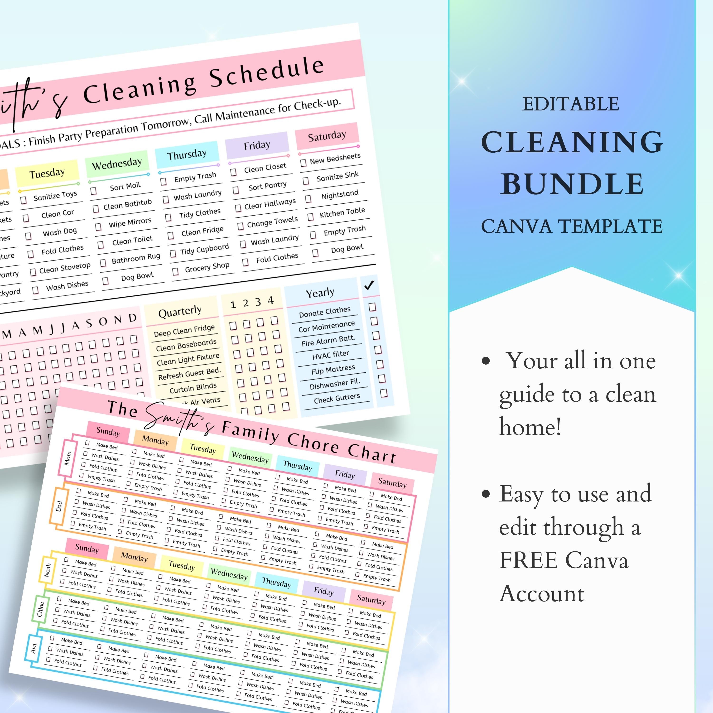 Editable Cleaning Planner Template, Cleaning Bundle, Checklist Canva ...