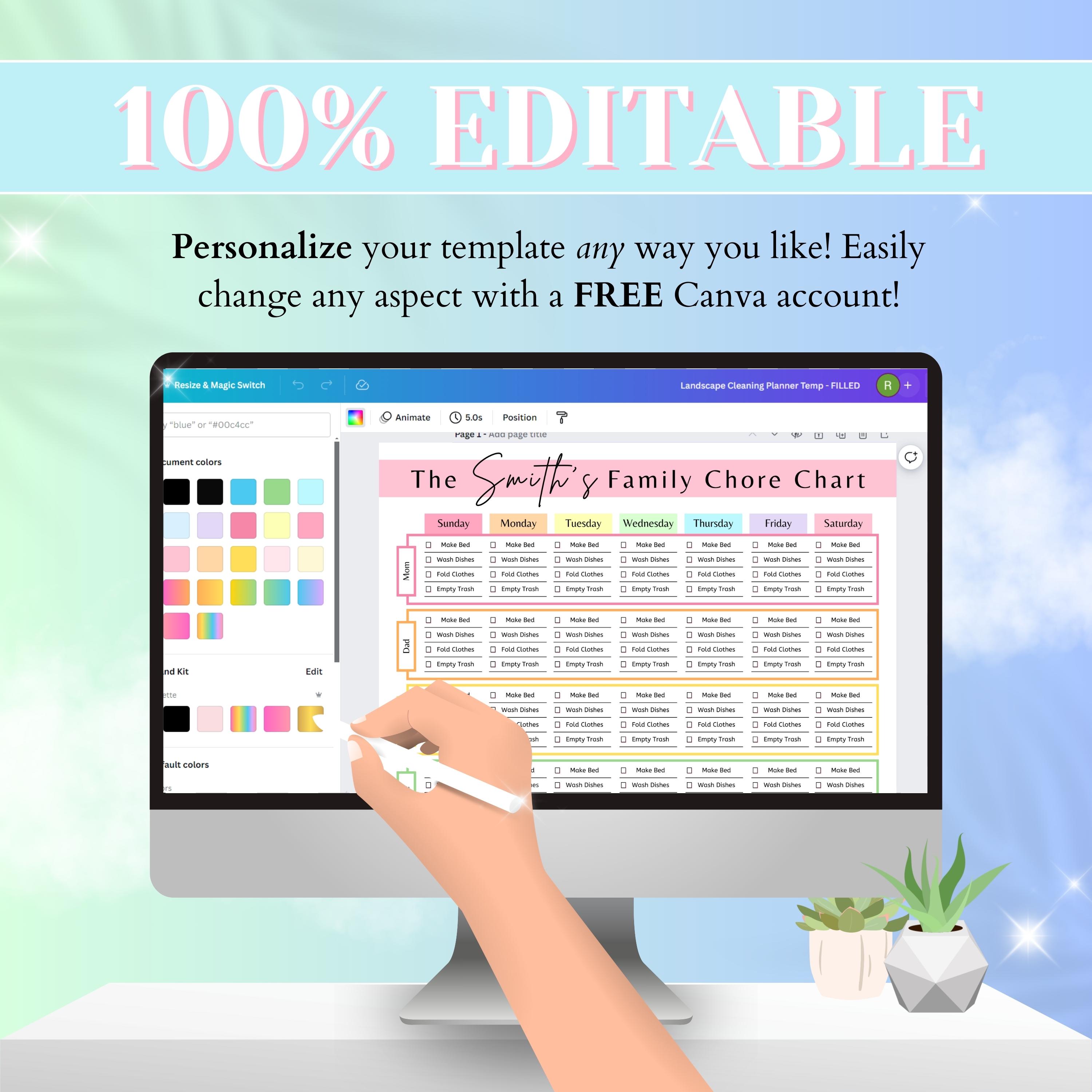 Editable Family Chore Chart, Cleaning Planner Template Bundle, Deep ...