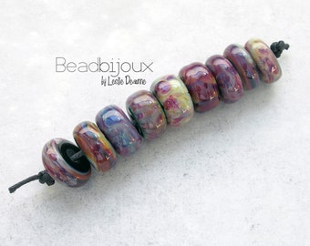 Beadbijoux Tie Dye Rolo Glass Bead Set - SRA Handmade Artisan Lampwork Glass Beads by Leslie Deaunne