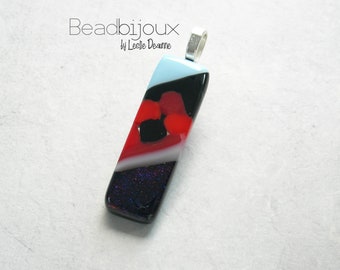 Black Red and White Abstract Modern Fused Glass Pendant or Focal