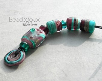 Beadbijoux Handmade Lampwork Glass Bead Set Loose Beads SRA in Amethyst Violet Purple Turquoise Teal Blue Green