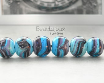 Beadbijoux Aqua Blue Purple Round Lampwork Glass Bead Set - SRA Handmade Artisan Lampwork Glass Beads by Leslie Deaunne
