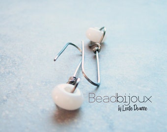 Silver Minimalist Dangle Threader Earrings in Hypoallergenic Stainless Steel and Handmade Lampwork Glass Beads