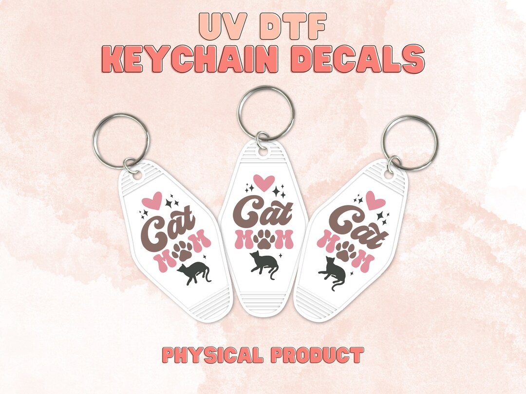 UV DTF Keychain Decals Cat Mom Designs for Retro Motel Keychain ...