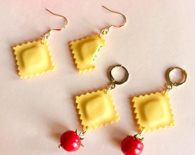 Ravioli Pasta Earrings, Realistic Handmade Polymer Clay Food Jewelry, Fall Gift for Her
