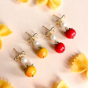 Tomato Earrings with Bow: Polymer Clay Food Jewelry