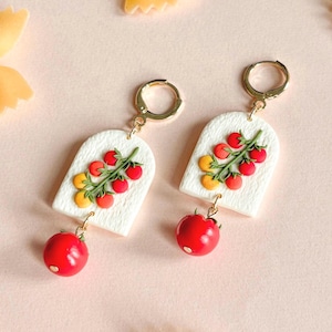 Cherry Tomato Vine Earrings: Polymer Clay Food Jewelry
