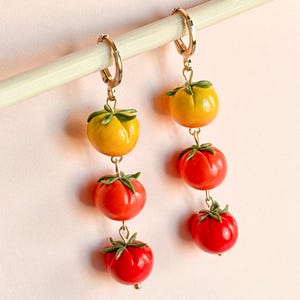Tomato Trio Earrings: Polymer Clay Food Jewelry, Summer Garden Style