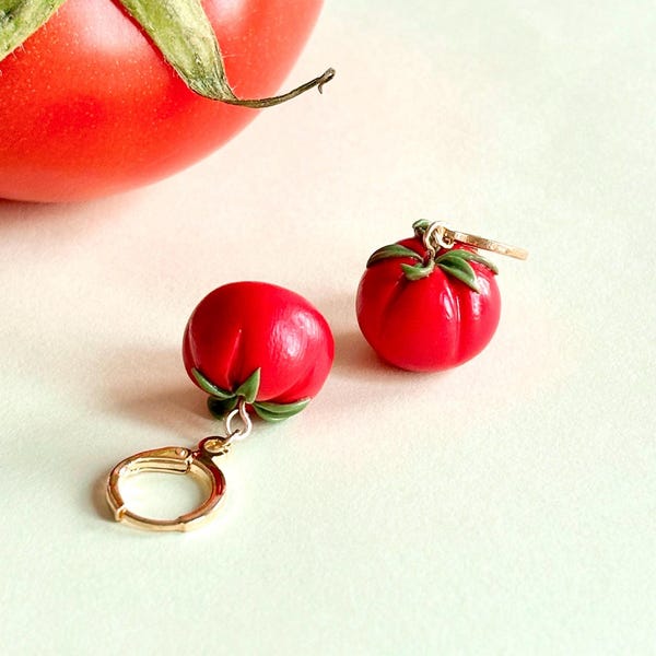 Pendientes colgantes de tomate, joyería realista hecha a mano con arcilla polimérica, regalo para jardineros.
