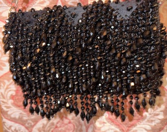 Black Beaded Fringe Clutch - Evening Bag