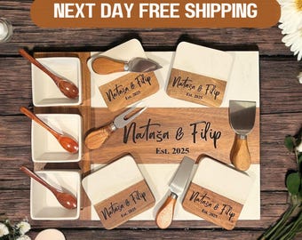 Personalized Anniversary Charcuterie Board Set, Cutting Board 11 Pieces, Cheese Serving Platter- Wedding gift, Engagement Gift, Couples