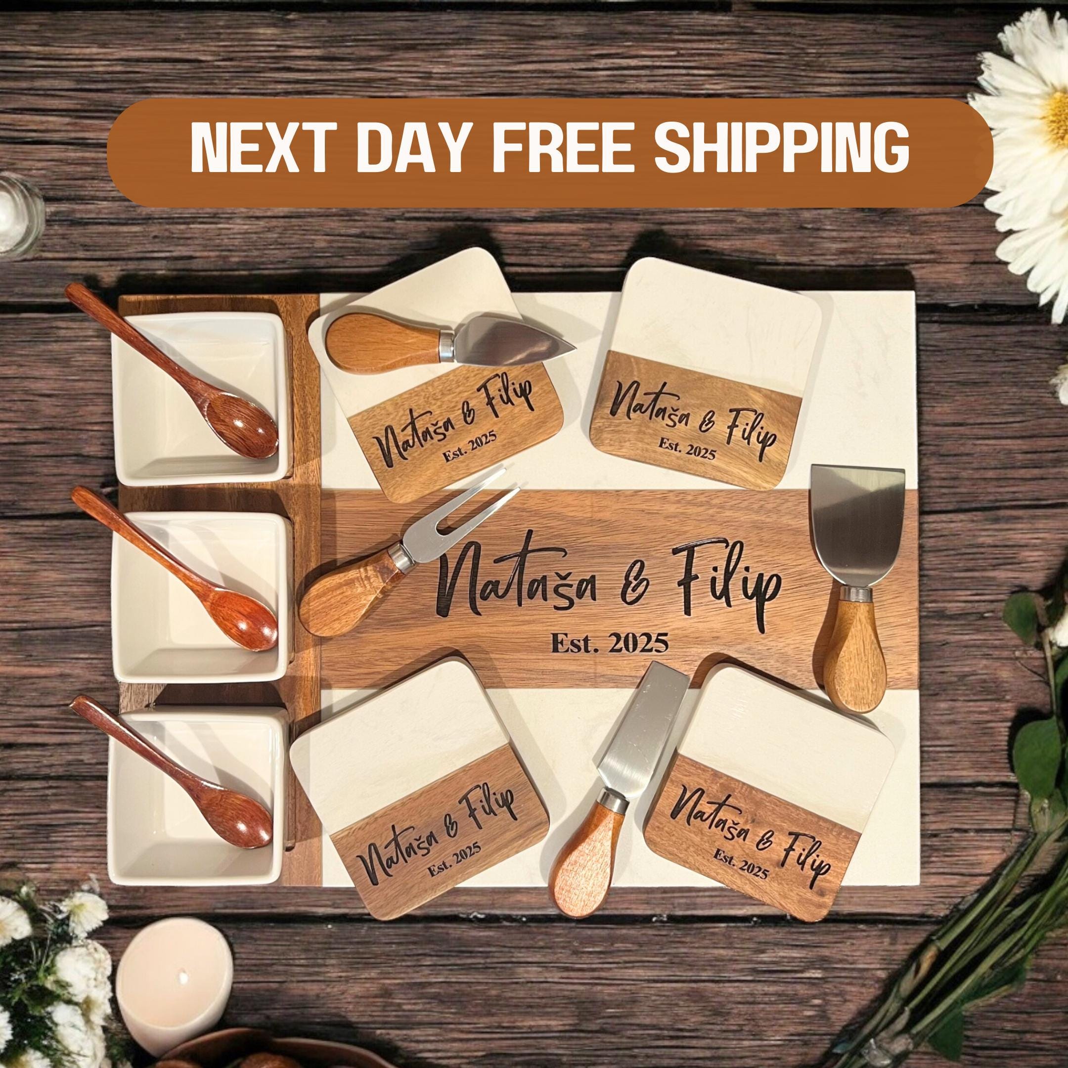 Personalized Anniversary Charcuterie Board Set, Cutting Board 11 Pieces, Cheese Serving Platter- Wedding gift, Engagement Gift, Realtor