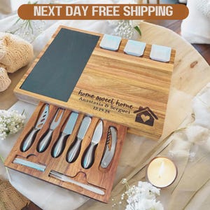 Personalized Housewarming Charcuterie Board Set with Knives 17 Pcs -Bridal Shower, Wedding, Birthday, Engagement, Realtor Closing Gift