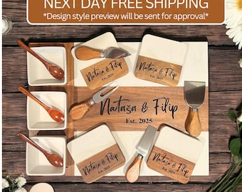 Personalized Charcuterie Board Set, Cutting Board 11 Pieces, Cheese Serving Platter- Gift Christmas, Holiday, Anniversary, Wedding, Realtor,