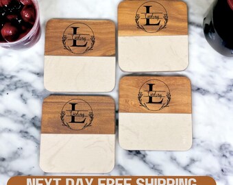 Personalized Coaster Set of 4- Housewarming, Anniversary, Birthday, Corporate Gift Realtor Gift, Gift for Couple, Engagement, Wedding gift