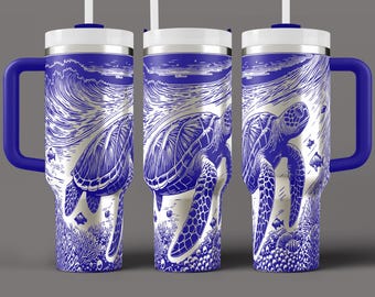 Sea Turtle Tumbler Wrap SVG: Ocean Life Engraved Design (40oz)