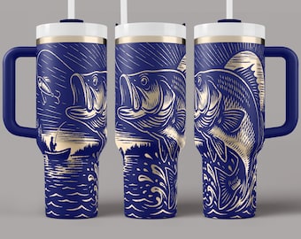 Bass Fishing Tumbler Wrap SVG: Laser Engraved Design (40oz)