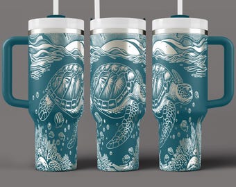 Sea Turtle Tumbler Wrap Laser SVG: 40oz Ocean Waves Design (Digital File)