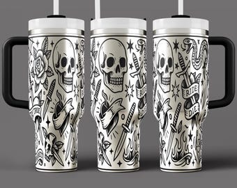 Tattoo Flash Art Tumbler Wrap – Laser Engraved 40oz (SVG/PNG)