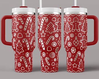 Gingerbread Tumbler Wrap SVG – Candy Cane Gumdrop Laser Design (40oz)