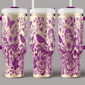 ring Birds, Butterflies & Flowers Tumbler Wrap Laser SVG – 40oz Engraved Tumbler Wrap – Nature-Inspired 40oz Tumbler Laser File SVG Design