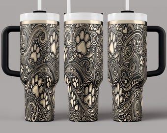 Envoltura para vaso con forma de pata de perro en forma de corazón (SVG láser) - Archivo grabado para vaso de 40 oz