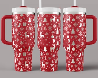Christmas Reindeer Tumbler Wrap SVG – 40oz Laser Engraved Holiday Pattern – Sublimation PNG File