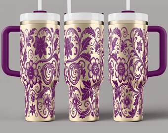 Floral Vine Tumbler Wrap: Laser Engraved 40oz Tumbler SVG (Digital Download)