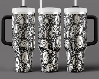 Retro Mushroom Smiley Face Tumbler Wrap – Laser Engraved 40oz (SVG, PNG)