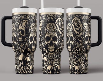 Skull & Rose Tumbler Wrap SVG – Gothic Floral Laser Design (40oz)