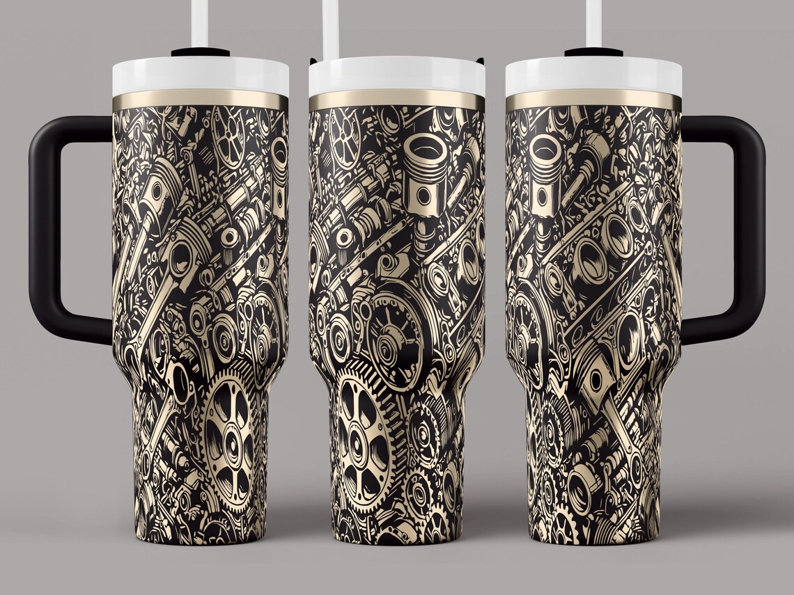 Engine Gear Tumbler Wrap SVG: Laser Engraved Mechanical Design (40oz ...