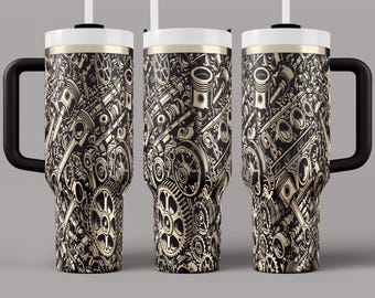 Engine Gear Tumbler Wrap SVG: Laser Engraved Mechanical Design (40oz)