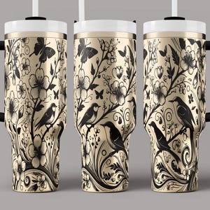 Birds & Flowers Tumbler Wrap Laser SVG – 40oz Laser Engraved Tumbler Wrap – Botanical Branches 40oz Tumbler Laser File SVG Design