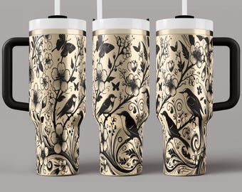 Birds & Flowers Tumbler Wrap Laser SVG - 40oz Botanical Design