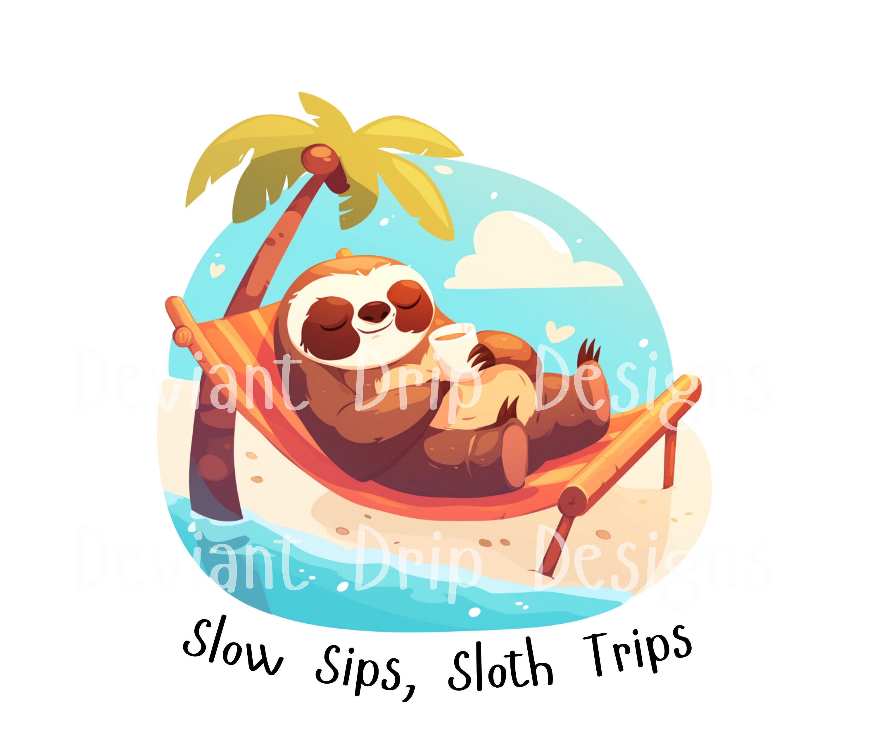 12 SLOTH Beach BUNDLE, Sloth SVG, Sloth Png, Sloth Clipart, Cute Sloth ...