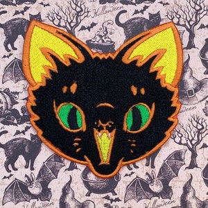 Black Cat Chenille Iron on Halloween Patch