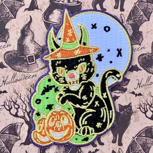 Hallow black cat iron on Halloween patch