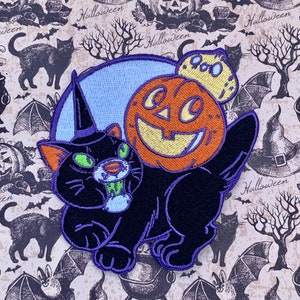 Pumpkin cat iron on Halloween glow in the dark patch