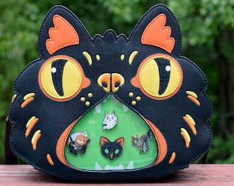 Retro black cat Halloween ITA pin bag