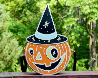 Sac de sorcière citrouille d'Halloween rétro