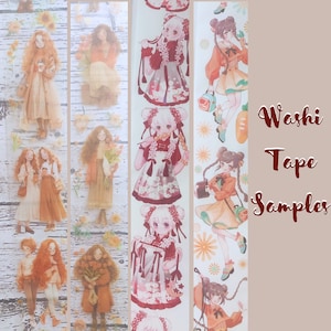 Washi Tape Samples, Adorable Anime School Girls Washi Tapes, PET Washi Tape Samples, Scrapbook Supply Kit, Junk Journal