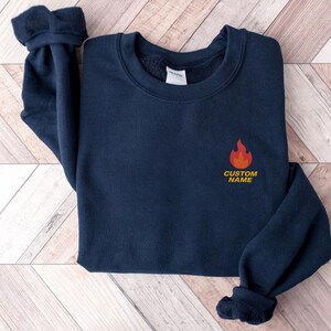 Custom Name Embroidered Torn Flame Fire Emoji Hoodie And Sweatshirt, Personalized Flame Sweater, Cozy Gift for Style Lovers