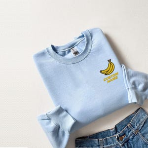 Custom Name Embroidered Geometric Banana Hoodie And Sweatshirt, Personalized Fruit Sweater, Unique Gift for Art Lovers, Cozy Apparel