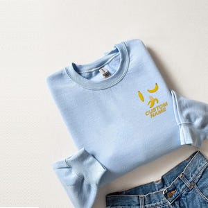 Custom Name Embroidered Minimal Banana Grid Hoodie And Sweatshirt, Personalized Fruit Sweater, Cozy Gift for Fashion Lovers