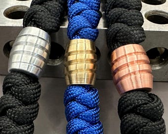EDC Lanyard Bead "The Groovy" | Heavyweight EDC Metal Bead with Paracord Knife Lanyard | Machined Brass, Copper or Aluminum