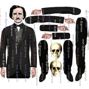 POE make Paper DOLL New Digital  2 Dolls  Raven Skull Cat 2 Shts Digital Download Papercrafts
