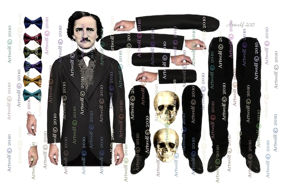 POE Paper DOLL New Digital  2 Dolls  Raven Skull Cat 2 Shts Digital Download Papercrafts