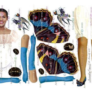 Paper Dolls BLACK FAIRY Download 2 Butterfly Ballerina dolls Papercrafts Scrapbooking Cardmaking