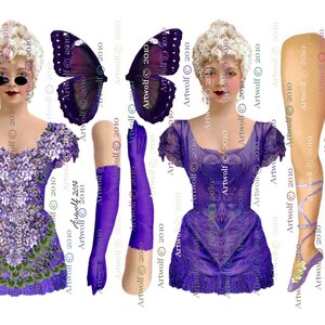 FAIRY PAPER DoLLs 2 download digitale Bambola Ballerina Fata Madrina 3 Fogli Papercrafts conigli ali farfalla fata regina Cardmaking