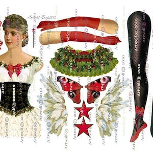 PAPER DOLL CHRISTMAS  Fairy Angel Vintage Ballerina Wings Download Christmas  Papercrafts  Scrapbooking Cardmaking